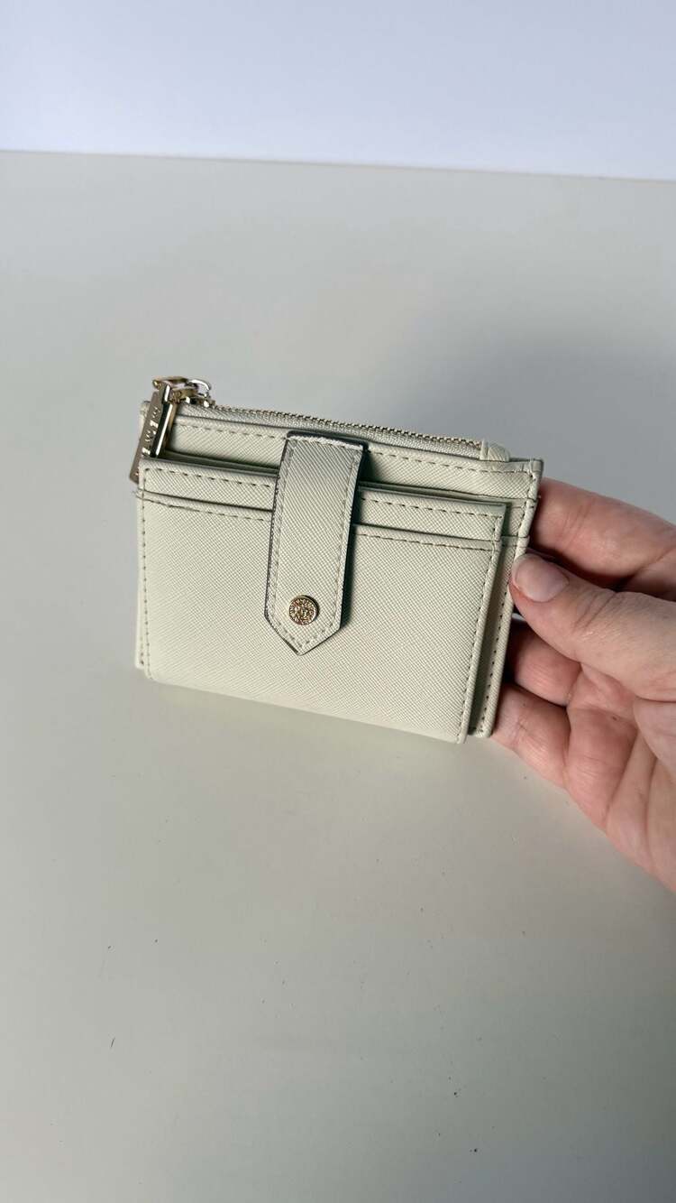 Anne Klein Saffiano Faux Leather Zip Around Card Case Wallet Off White